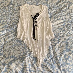 Ashley Graham White Bodysuit with Black Lace-Up Detail